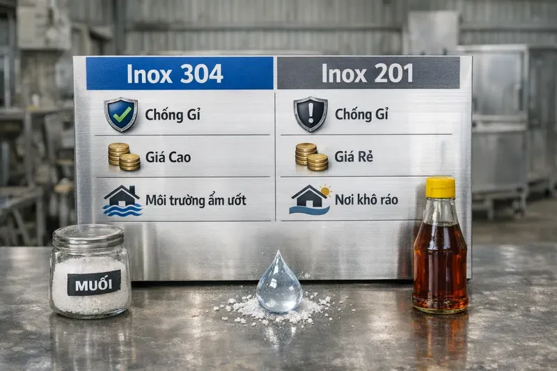 Chọn inox 304 hay inox 201 cho tủ đá inox? (Inox 304 vs inox 201)