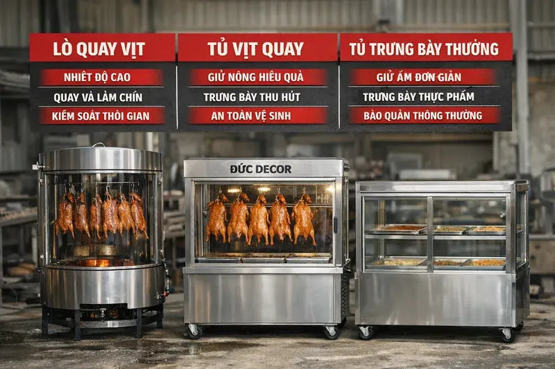 Tủ vịt quay khác gì lò quay vịt và tủ trưng bày thông thường?