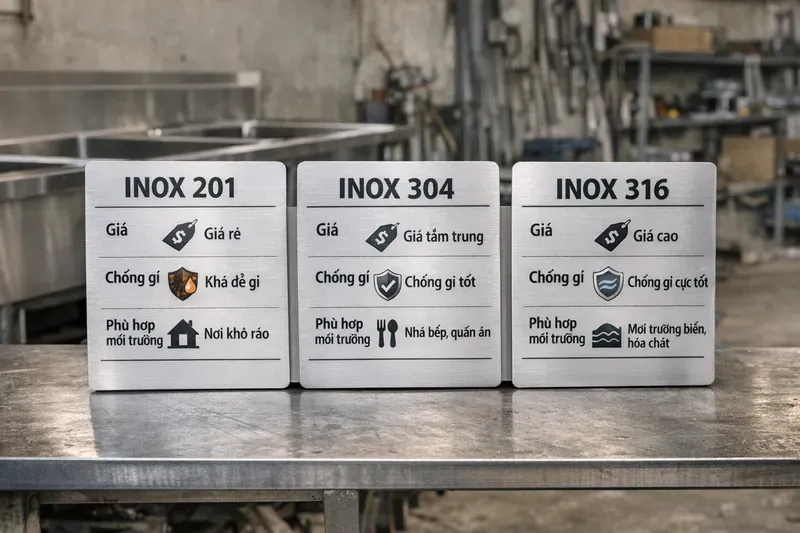 Nên chọn inox 304 hay 201 (hay 316) cho bồn đá inox?