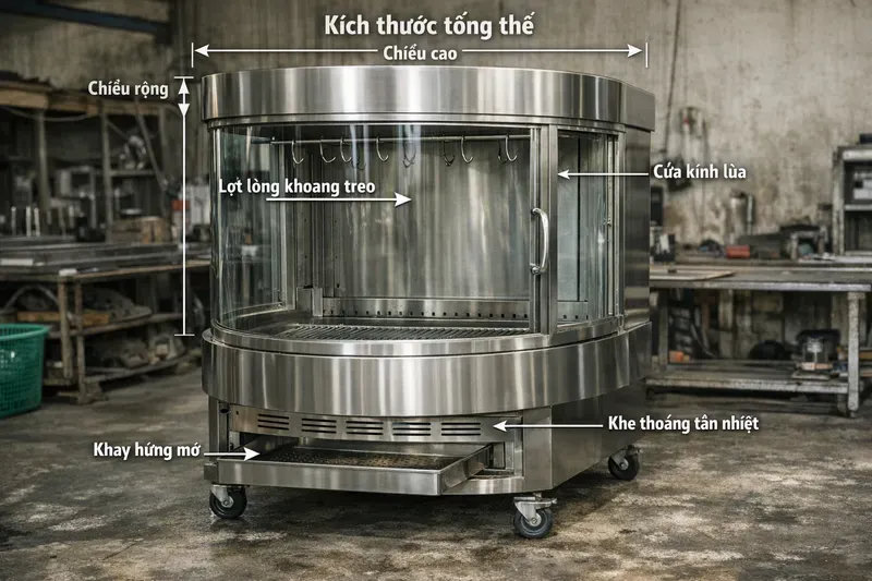 Thông số “kích thước tủ vịt quay” cần kiểm tra trước khi chốt mua