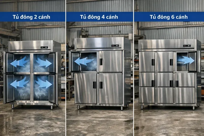 Chọn theo số cánh/ngăn: tủ đông inox 2 cánh – 4 cánh – 6 cánh khác nhau thế nào?