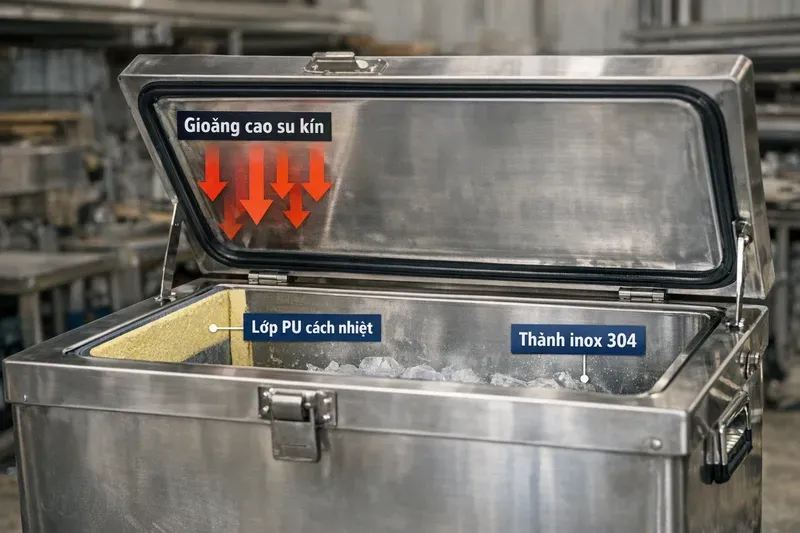 Thùng đá inox giữ lạnh được bao lâu? Yếu tố quyết định & cách hạn chế đọng sương