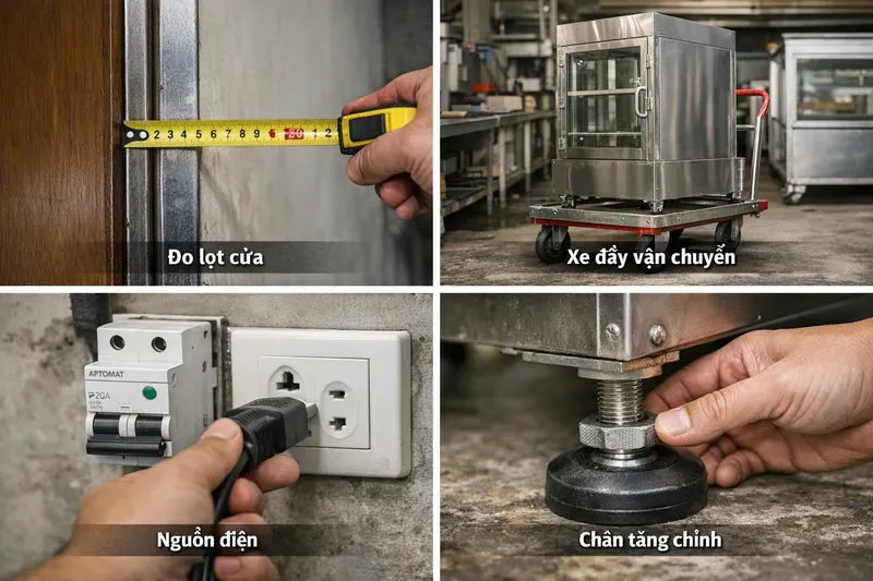 Vận chuyển – lắp đặt đúng chuẩn: đo lọt cửa, trọng lượng, điện và khe thoáng