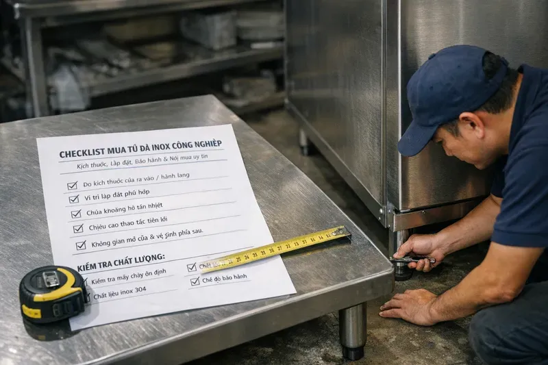 Checklist mua tủ đá inox công nghiệp: kích thước, lắp đặt, bảo hành & nơi mua uy tín